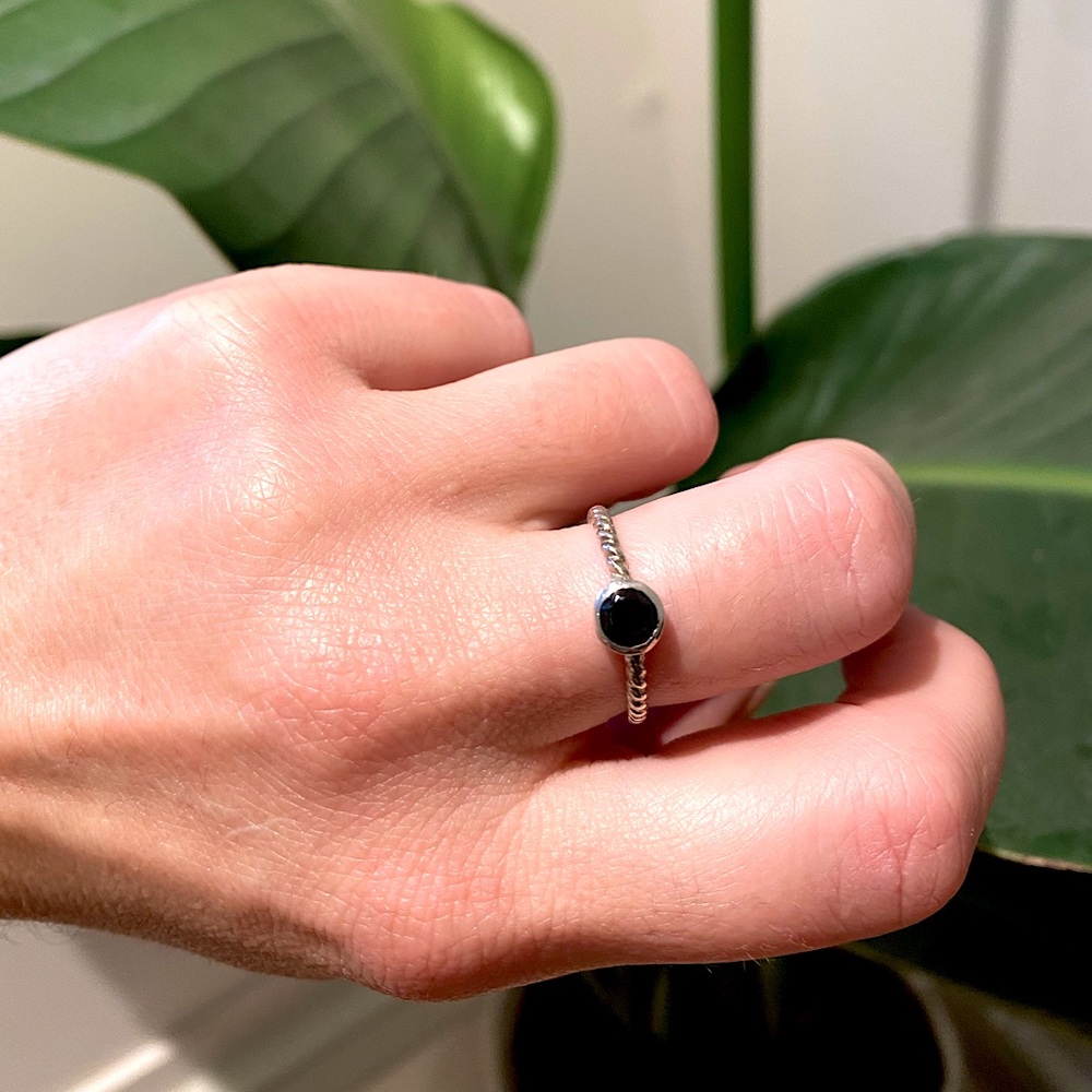 Silver & black stone stacking ring